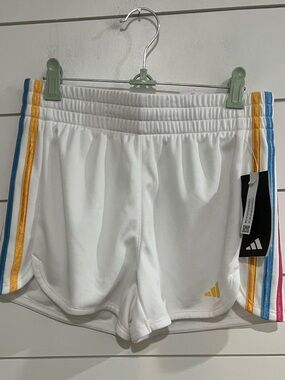 adidas White Girls' Athletic Shorts with Multicolor Side Stripes